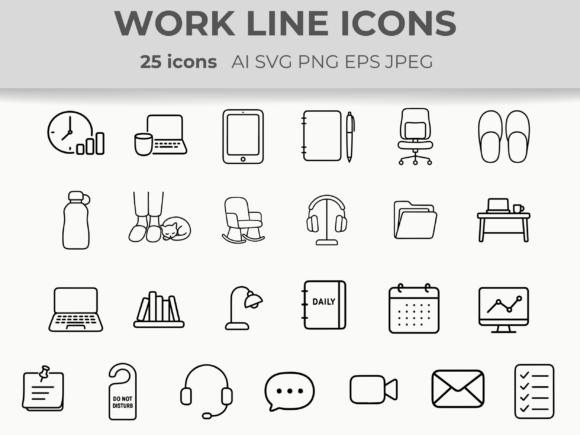 Download Work from Home Line Icons Online Busines - Premium Resources