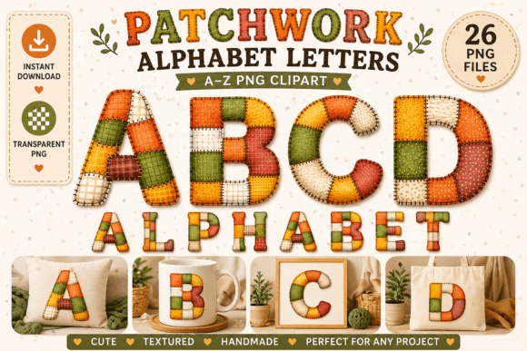 Download Warm Rustic Patchwork Alphabet Leeters - Warm Collection