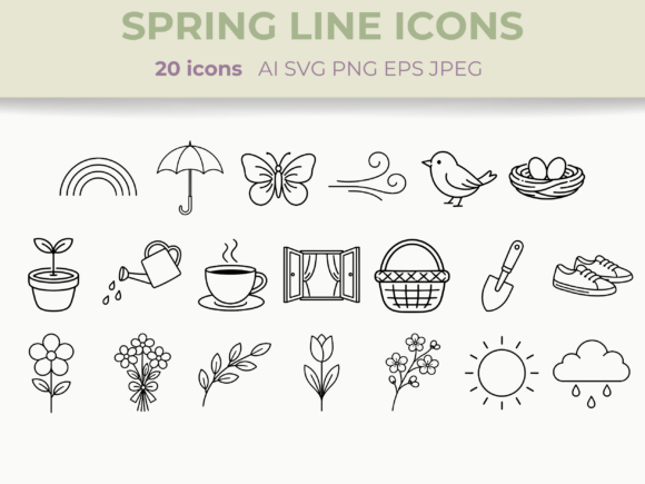Download Spring Line Icons Set Nature Floral SVG - Premium Bundle