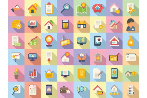 Download Property Investments Icons Set Flat - Icons Collection
