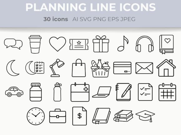 Download Daily Planning Line Icons Set Work Life - Premium Resources