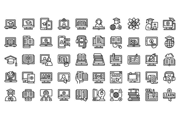 Download Elearning Icons Set, Outline Style - Icons Collection
