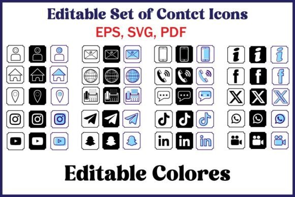 Download Editable Contact &amp; Social Icons Set - Icons Collection